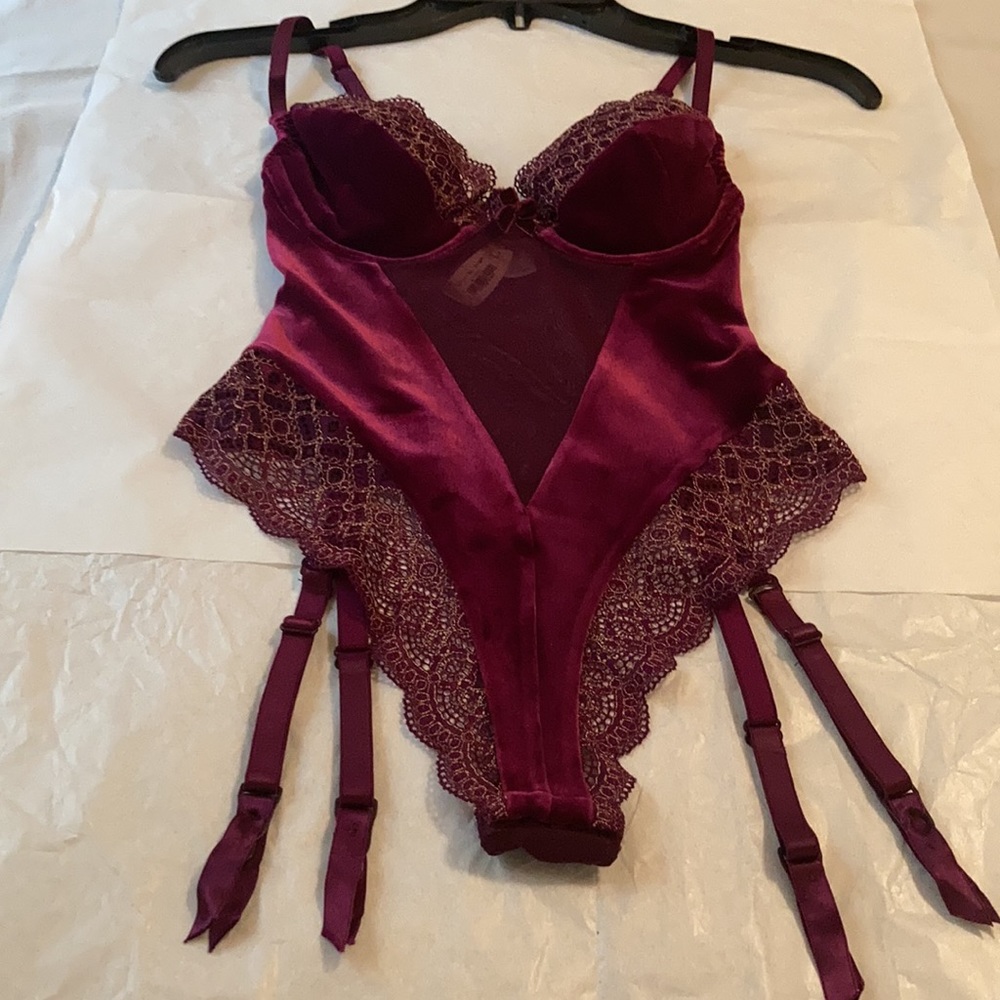 Victoria’s Secret Wine Velvet Teddie with Garters